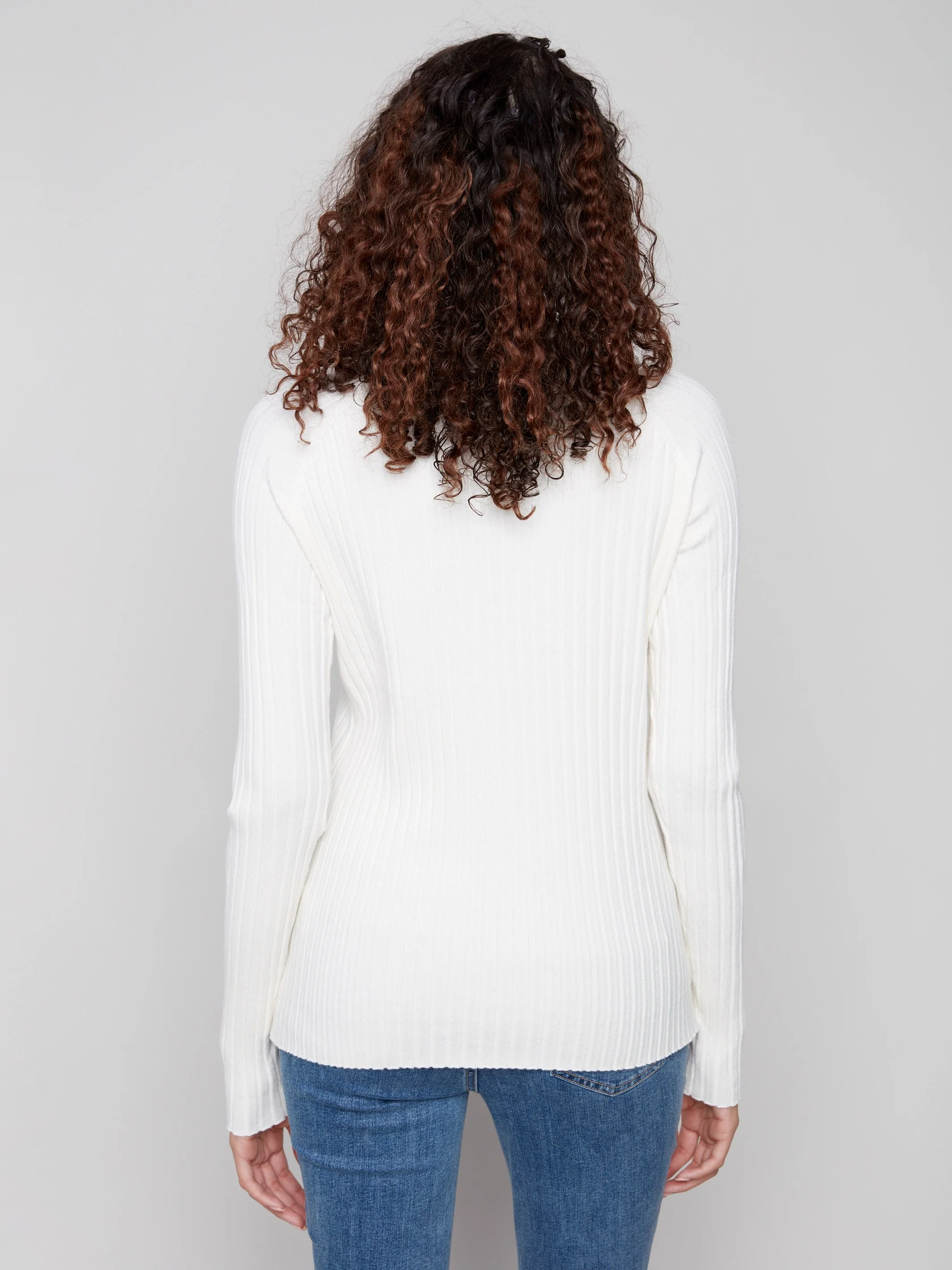 Ribbed Knit Mock Neck Sweater - Ecru - Image 4