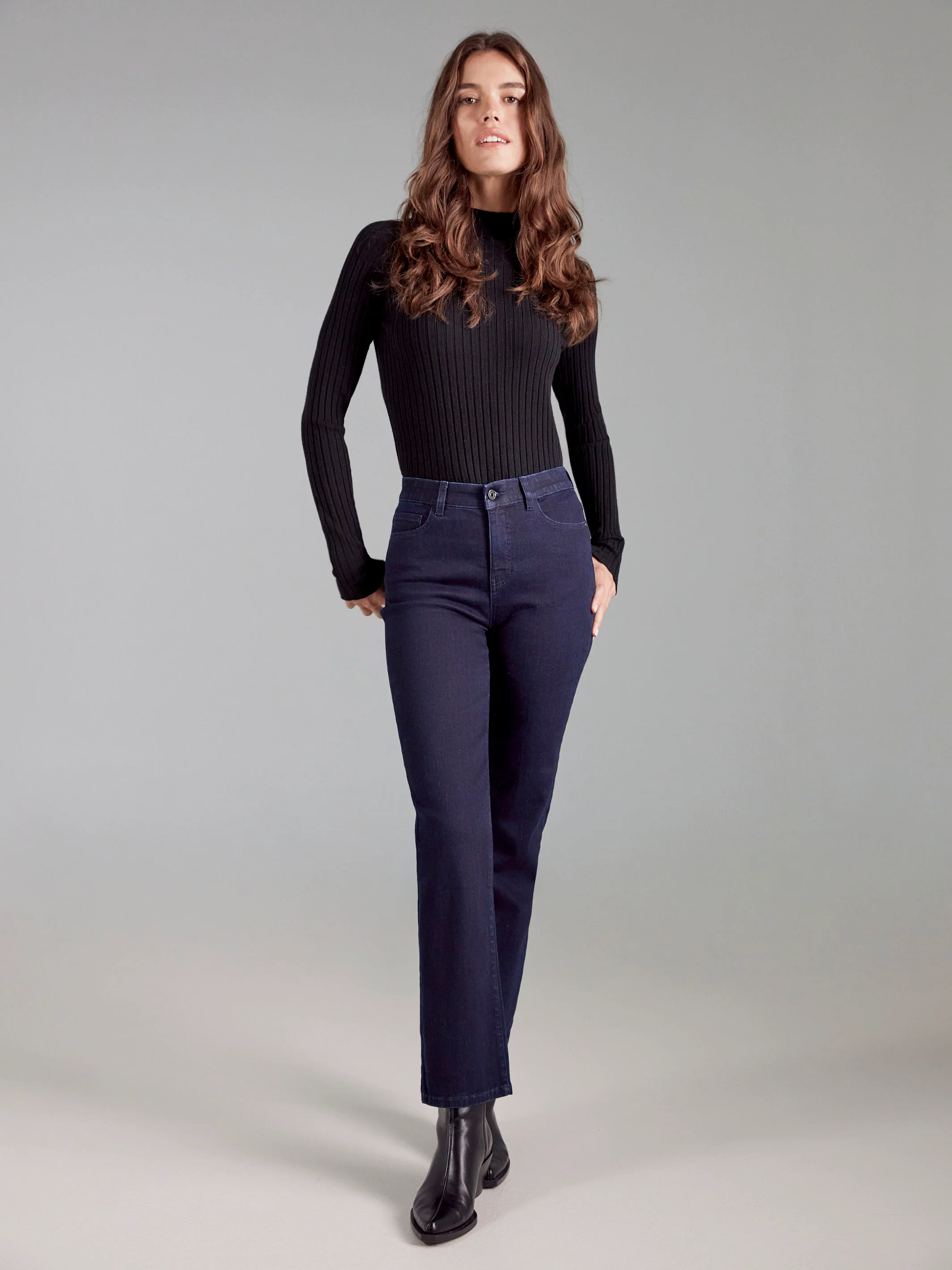 Ribbed Knit Mock Neck Sweater - Black - Image 9