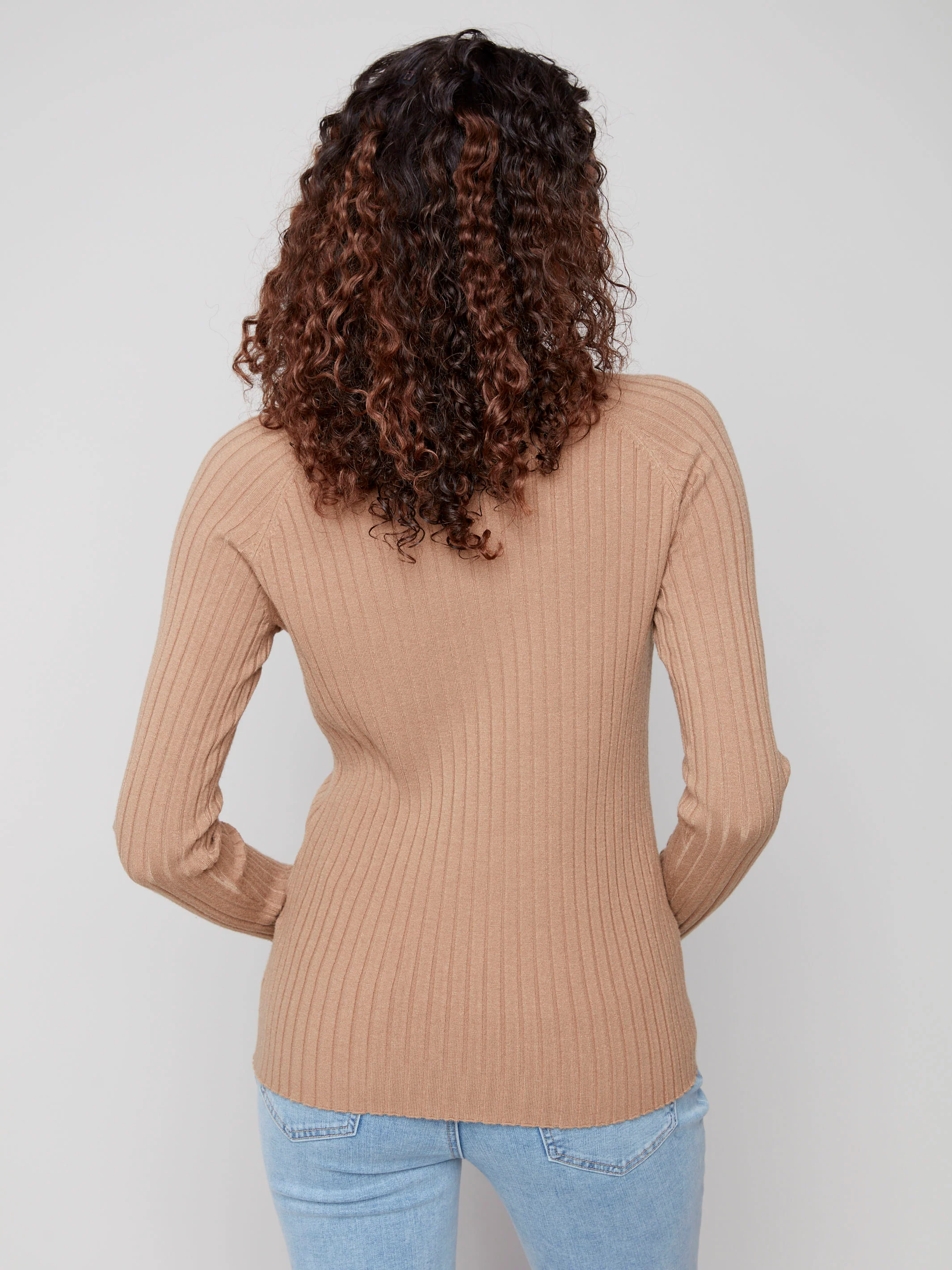 Ribbed Knit Mock Neck Sweater - Truffle - Image 4