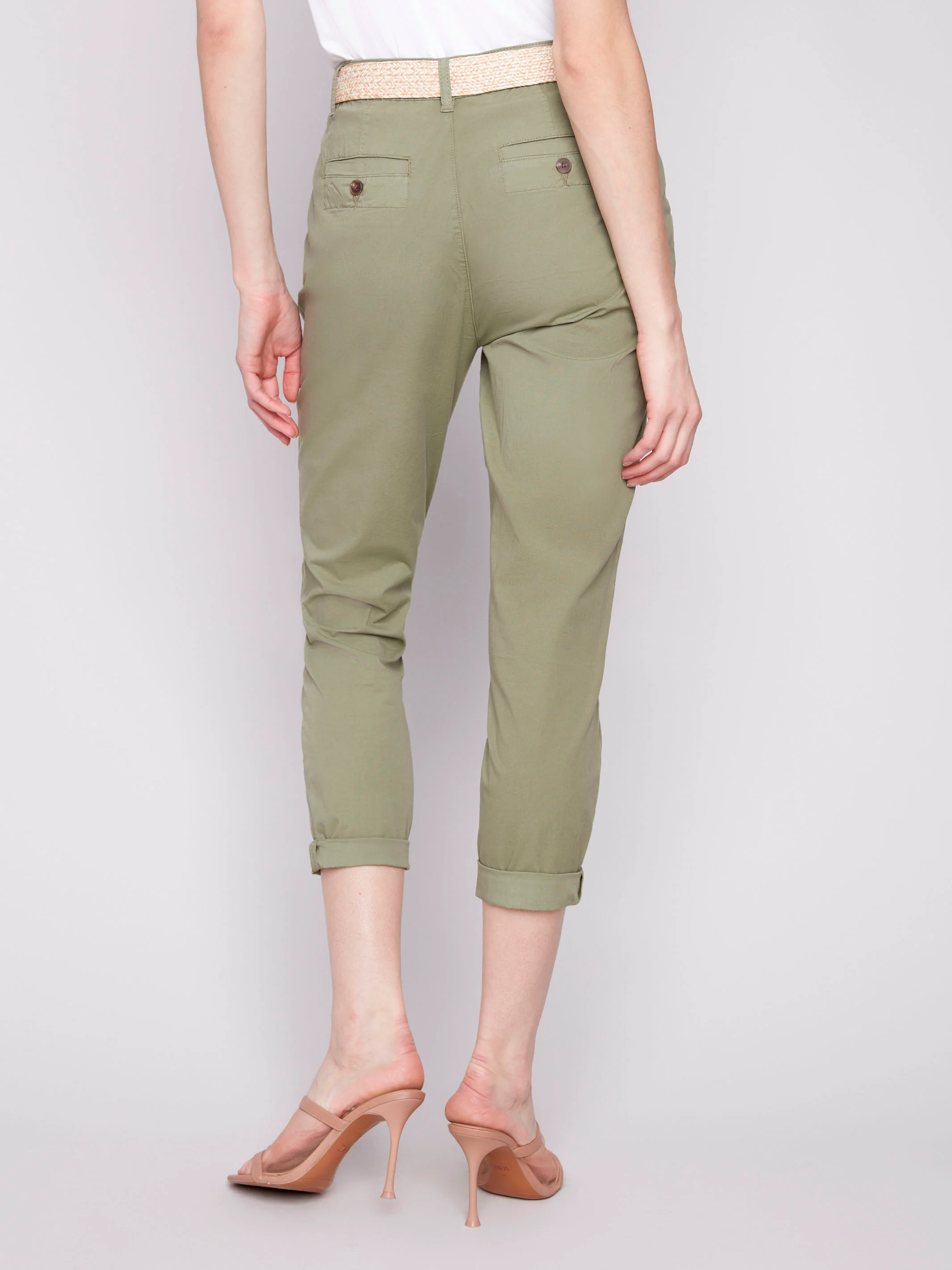 Slim Fit Pants with Belt - Celadon - Image 7
