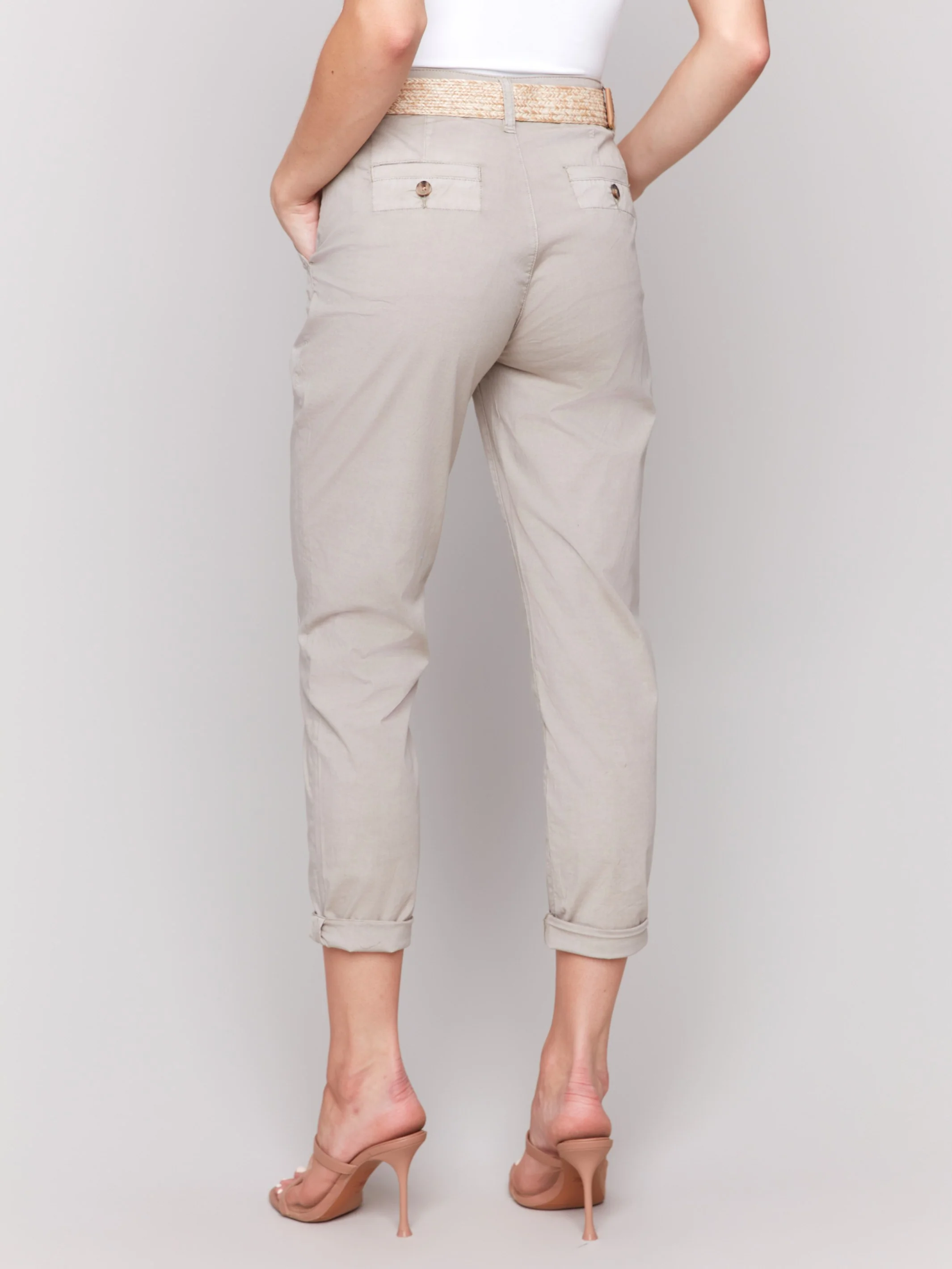Slim Fit Pants with Belt - Greige - Image 3