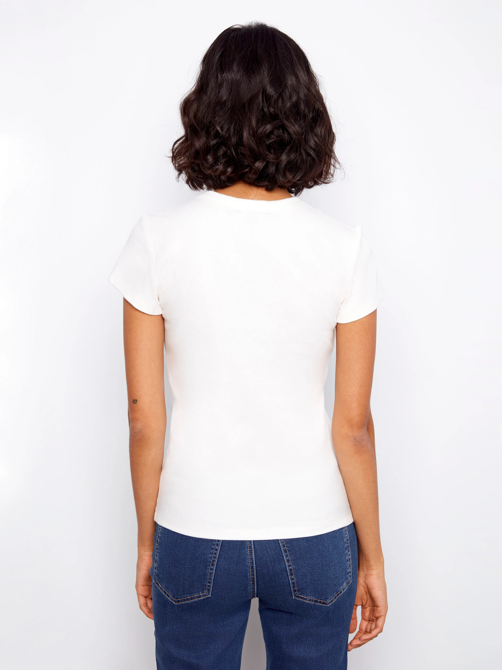 Tencel Ribbed Crew Neck T-Shirt - White - Image 3