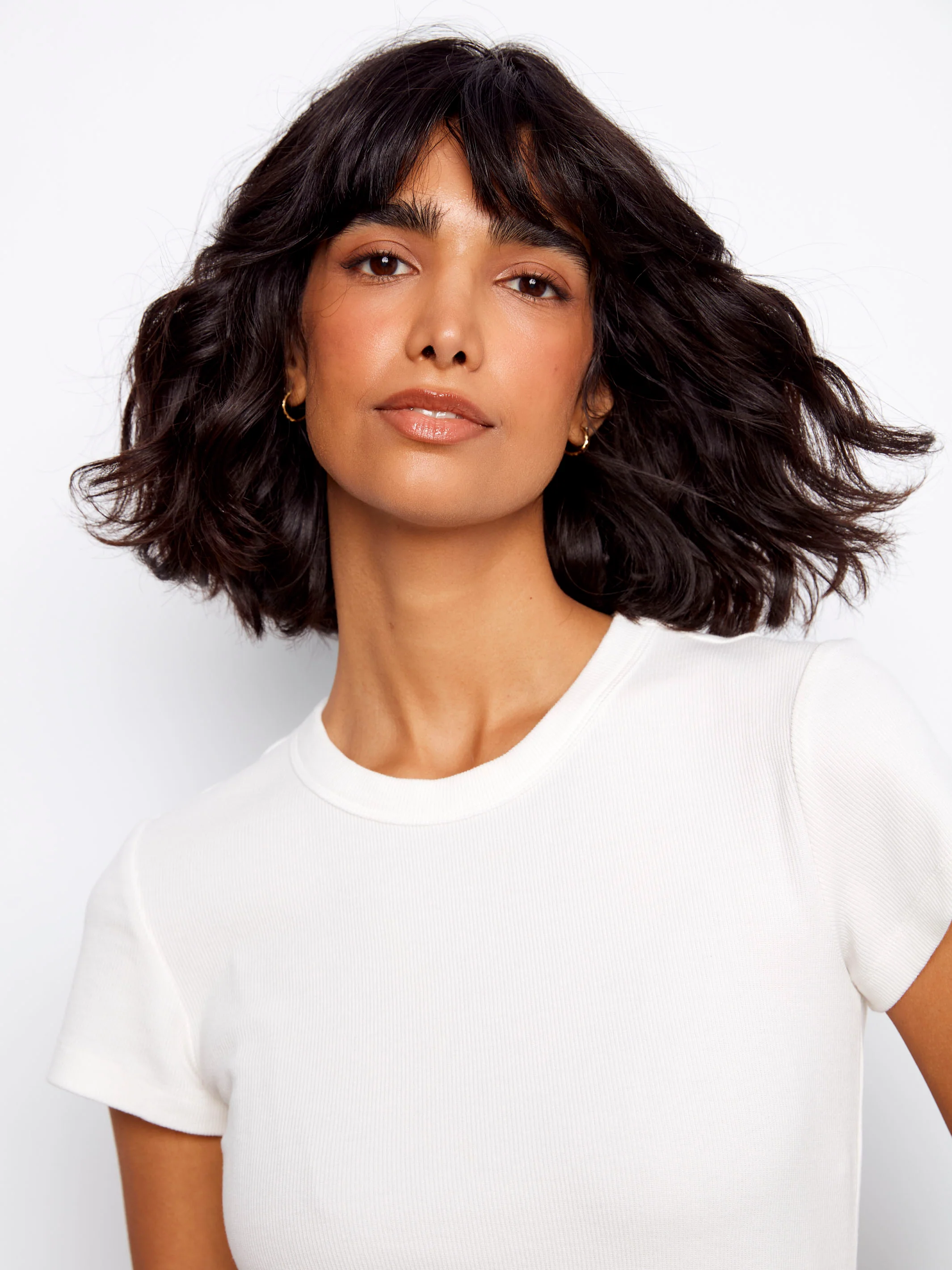 Tencel Ribbed Crew Neck T-Shirt - White - Image 4