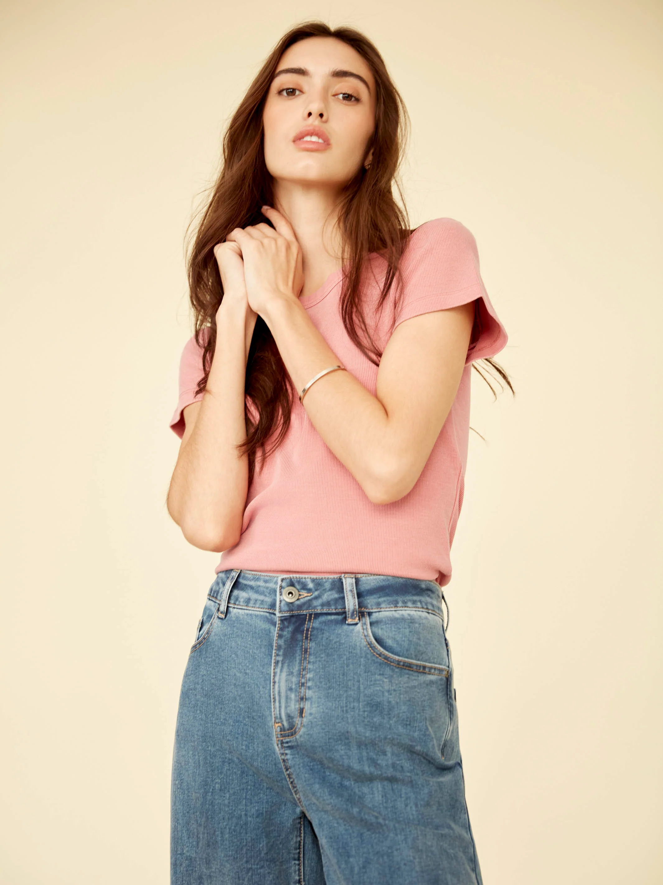 Tencel Ribbed Crew Neck T-Shirt - Carnation - Image 10