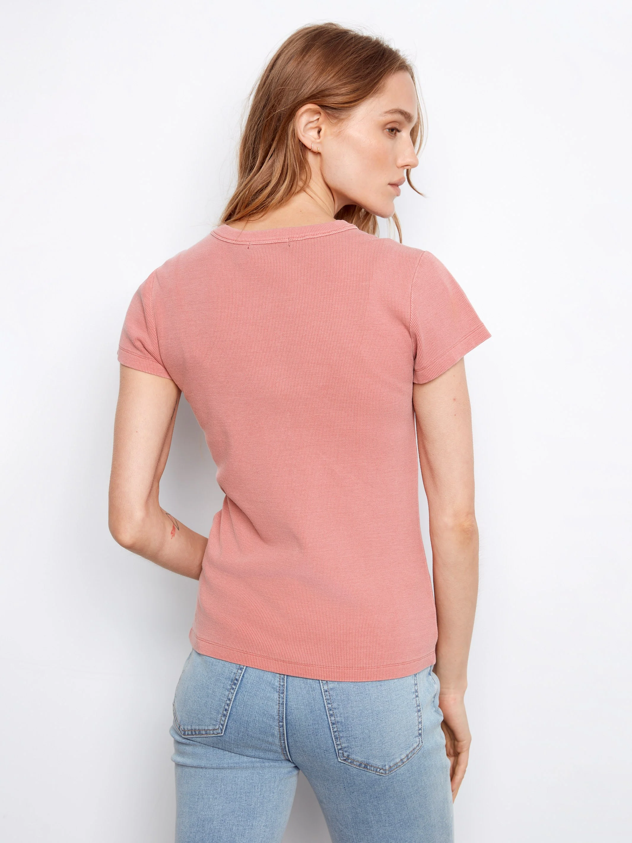 Tencel Ribbed Crew Neck T-Shirt - Carnation - Image 4