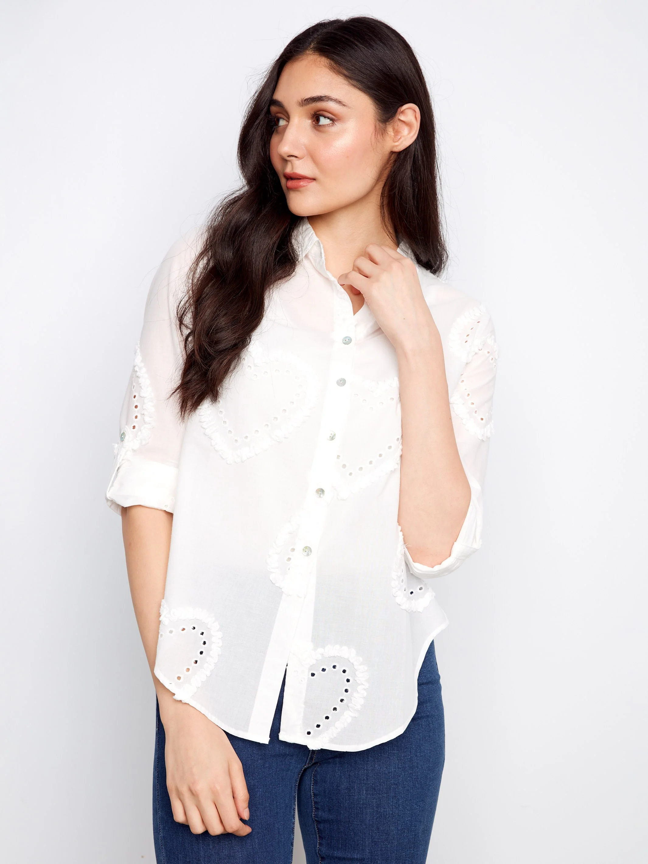 Textured Cotton Button-Down Shirt - White - Image 6