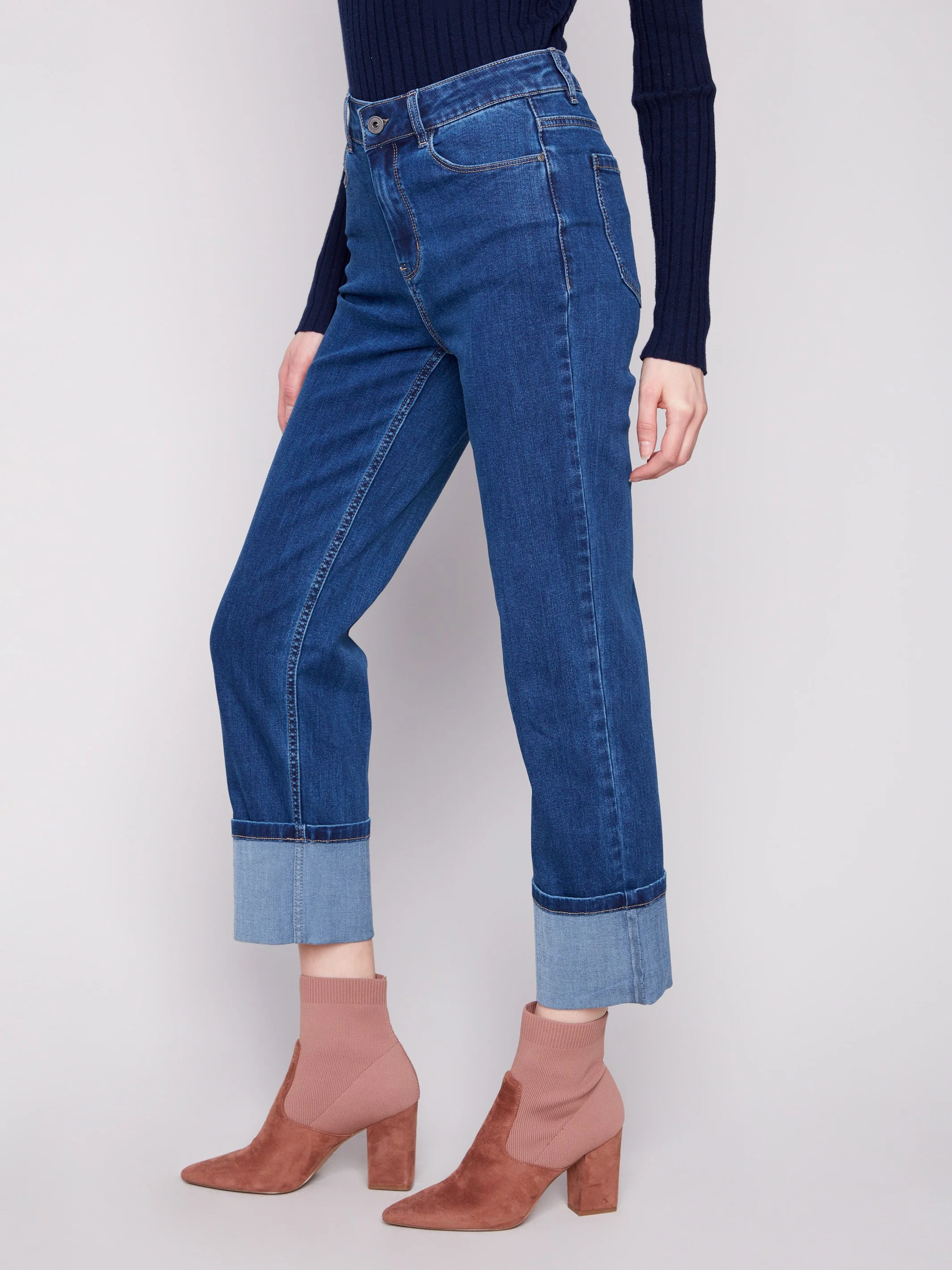 Wide Cuff Straight Leg Jeans - Indigo - Image 3