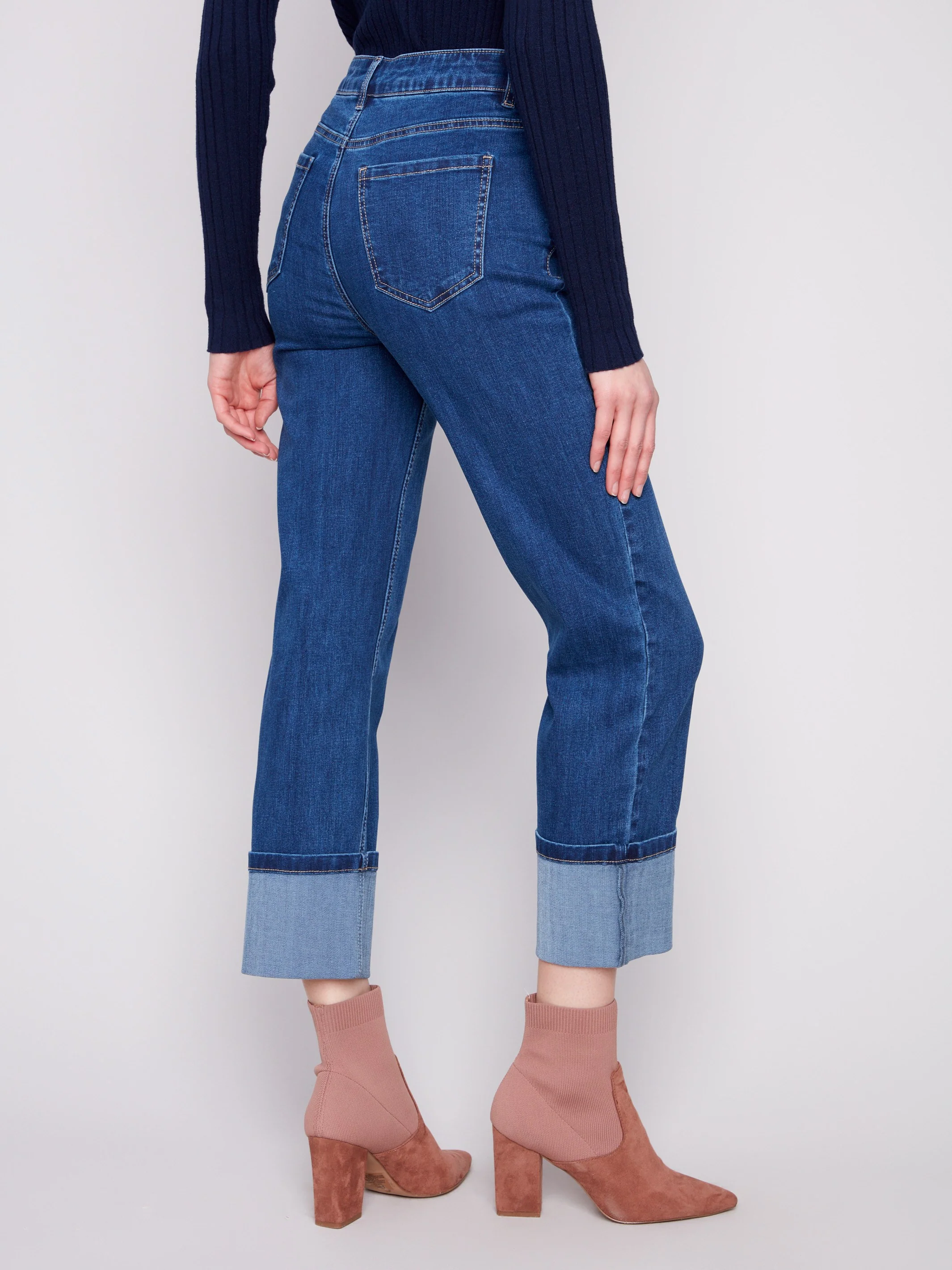 Wide Cuff Straight Leg Jeans - Indigo - Image 4