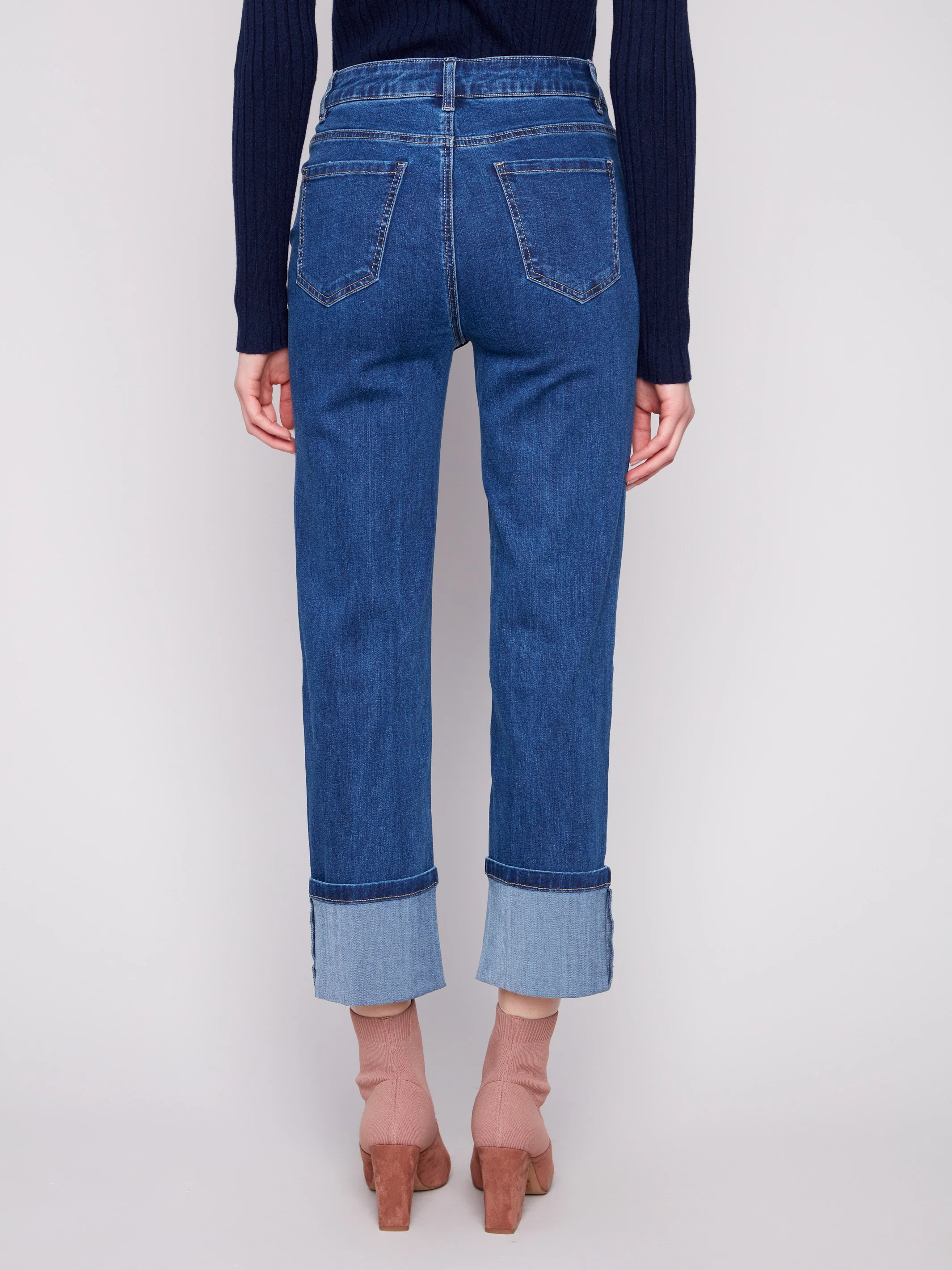 Wide Cuff Straight Leg Jeans - Indigo - Image 5
